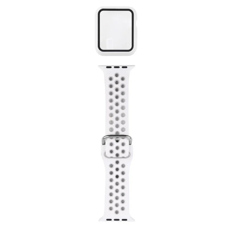 ชุดสายรัดนาฬิกาซิลิโคนพร้อมเคสป้องกันและฟิล์มกันรอยหน้าจอ สำหรับ Apple Watch Series, 3 & 2 & 1 42mm, สำหรับ Apple Watch Series 6 / 5 / 4 / Watch SE 44mm
