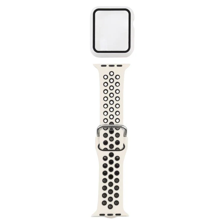 ชุดสายรัดนาฬิกาซิลิโคนพร้อมเคสป้องกันและฟิล์มกันรอยหน้าจอ สำหรับ Apple Watch Series, 3 & 2 & 1 42mm, สำหรับ Apple Watch Series 6 / 5 / 4 / Watch SE 44mm