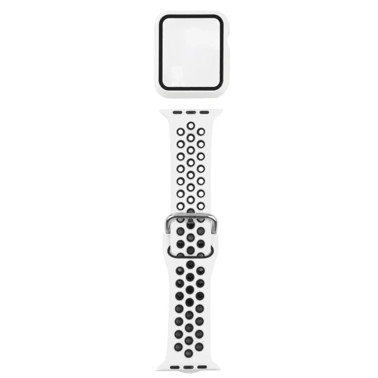 ชุดสายรัดนาฬิกาซิลิโคนพร้อมเคสป้องกันและฟิล์มกันรอยหน้าจอ สำหรับ Apple Watch Series, 3 & 2 & 1 42mm, สำหรับ Apple Watch Series 6 / 5 / 4 / Watch SE 44mm