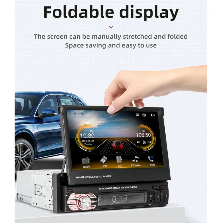 9601C เครื่องเล่น MP5 รถยนต์หน้าจอ 7 นิ้ว HD แบบเลื่อนด้วยมือ รองรับ Carplay, FM, บลูทูธ และ TF Card, 9601C
