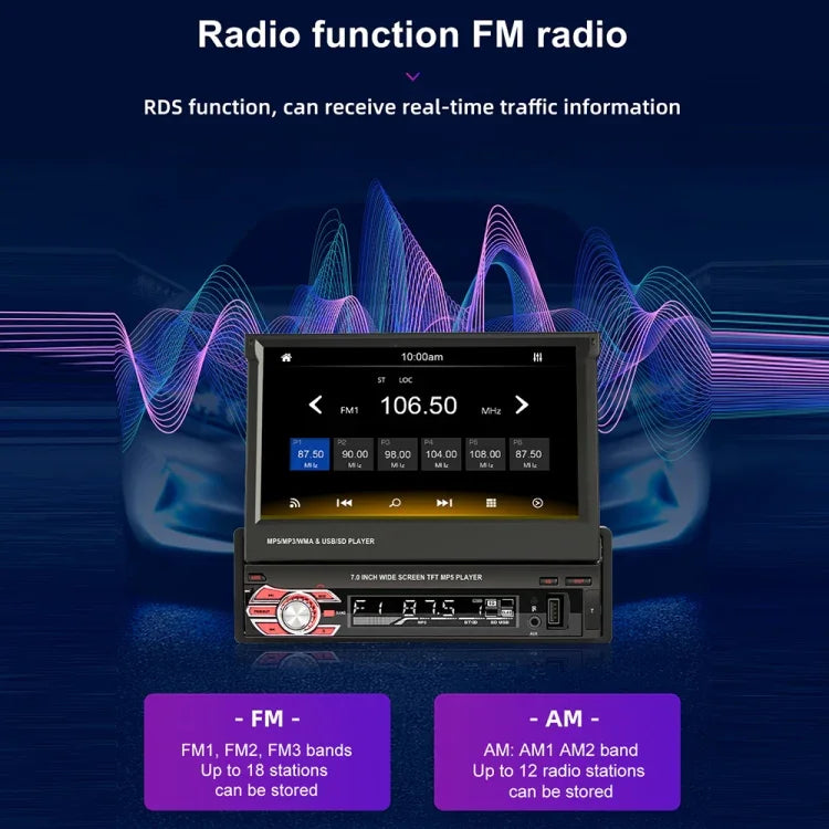 9601C เครื่องเล่น MP5 รถยนต์หน้าจอ 7 นิ้ว HD แบบเลื่อนด้วยมือ รองรับ Carplay, FM, บลูทูธ และ TF Card, 9601C