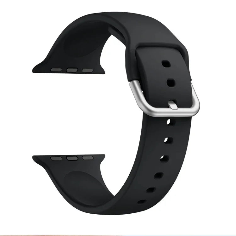 Single-color Silicone Buckle Replacement Strap Watchband For Apple Watch Series, 7 41mm / 6 & SE & 5 & 4 40mm / 3 & 2 & 1 38mm, 7 45mm / 6 & SE & 5 & 4 44mm / 3 & 2 & 1 42mm