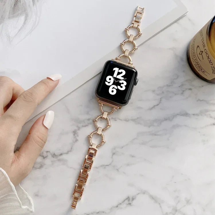 สายรัดนาฬิกาโลหะโซ่รูปตัว O สำหรับ Apple Watch Series, 7 41mm/6&SE&5&4 40mm/3&2&1 38mm, 7 45mm/6&SE&5&4 44mm/3&2&1 42mm