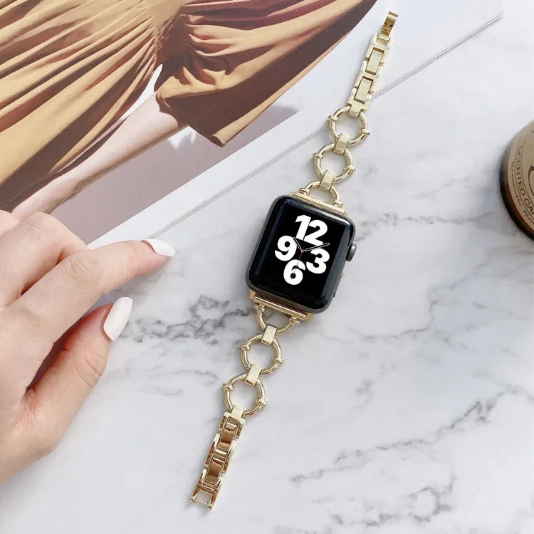 สายรัดนาฬิกาโลหะโซ่รูปตัว O สำหรับ Apple Watch Series, 7 41mm/6&SE&5&4 40mm/3&2&1 38mm, 7 45mm/6&SE&5&4 44mm/3&2&1 42mm