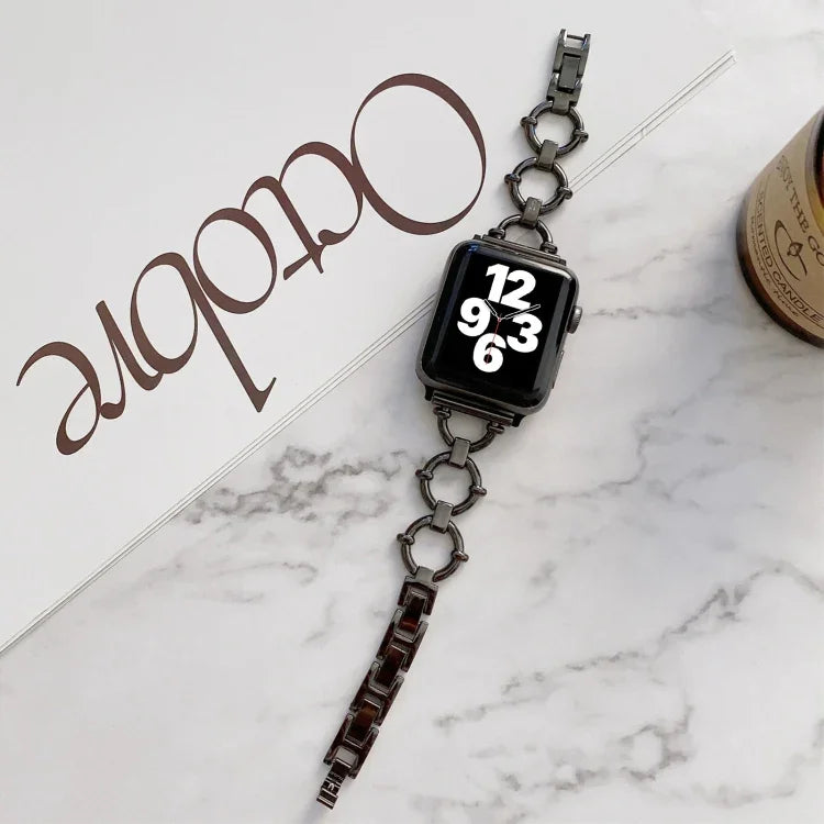 สายรัดนาฬิกาโลหะโซ่รูปตัว O สำหรับ Apple Watch Series, 7 41mm/6&SE&5&4 40mm/3&2&1 38mm, 7 45mm/6&SE&5&4 44mm/3&2&1 42mm
