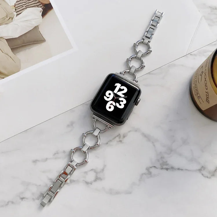 สายรัดนาฬิกาโลหะโซ่รูปตัว O สำหรับ Apple Watch Series, 7 41mm/6&SE&5&4 40mm/3&2&1 38mm, 7 45mm/6&SE&5&4 44mm/3&2&1 42mm