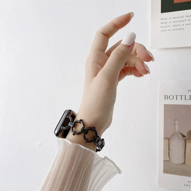 สายรัดนาฬิกาโลหะโซ่รูปตัว O สำหรับ Apple Watch Series, 7 41mm/6&SE&5&4 40mm/3&2&1 38mm, 7 45mm/6&SE&5&4 44mm/3&2&1 42mm