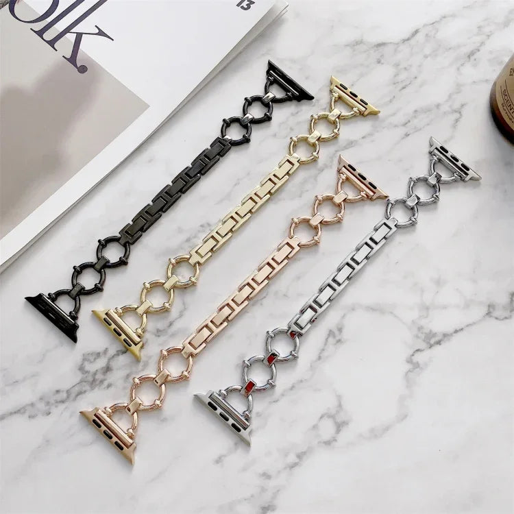สายรัดนาฬิกาโลหะโซ่รูปตัว O สำหรับ Apple Watch Series, 7 41mm/6&SE&5&4 40mm/3&2&1 38mm, 7 45mm/6&SE&5&4 44mm/3&2&1 42mm