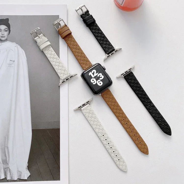 สายรัดนาฬิกาแบบเปลี่ยนได้หนังลายตาราง สำหรับ Apple Watch Series, 7 41mm/6&SE&5&4 40mm/3&2&1 38mm, 7 45mm/6&SE&5&4 44mm/3&2&1 42mm