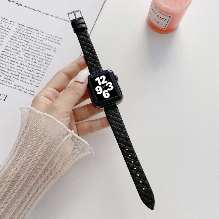 สายรัดนาฬิกาแบบเปลี่ยนได้หนังลายตาราง สำหรับ Apple Watch Series, 7 41mm/6&SE&5&4 40mm/3&2&1 38mm, 7 45mm/6&SE&5&4 44mm/3&2&1 42mm