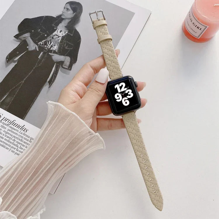 สายรัดนาฬิกาแบบเปลี่ยนได้หนังลายตาราง สำหรับ Apple Watch Series, 7 41mm/6&SE&5&4 40mm/3&2&1 38mm, 7 45mm/6&SE&5&4 44mm/3&2&1 42mm