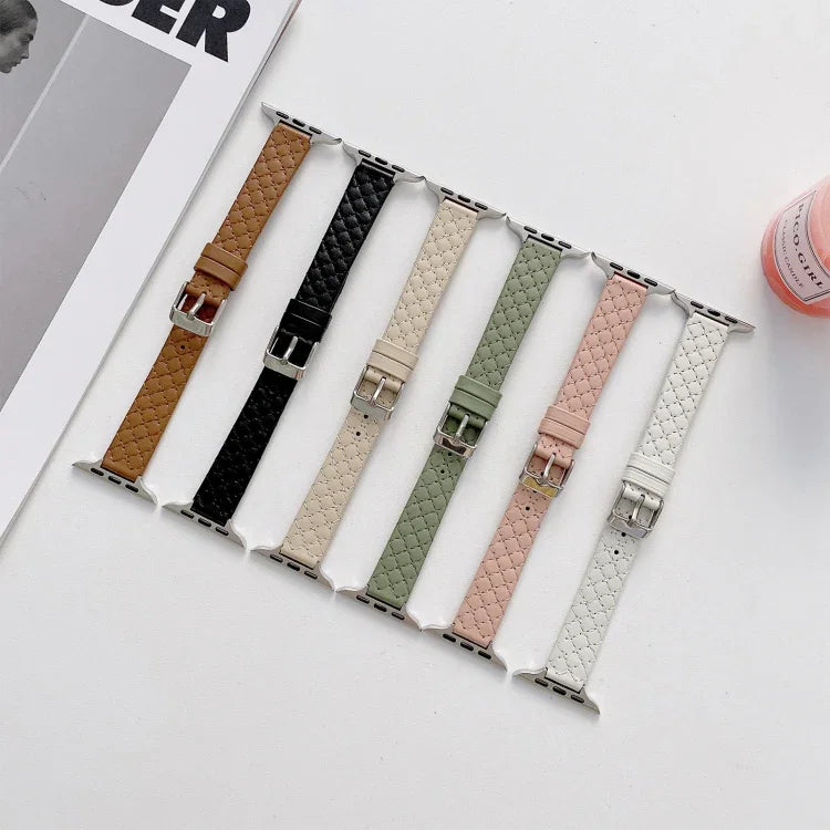 สายรัดนาฬิกาแบบเปลี่ยนได้หนังลายตาราง สำหรับ Apple Watch Series, 7 41mm/6&SE&5&4 40mm/3&2&1 38mm, 7 45mm/6&SE&5&4 44mm/3&2&1 42mm