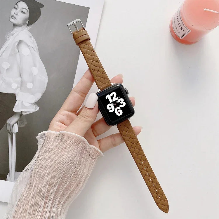 สายรัดนาฬิกาแบบเปลี่ยนได้หนังลายตาราง สำหรับ Apple Watch Series, 7 41mm/6&SE&5&4 40mm/3&2&1 38mm, 7 45mm/6&SE&5&4 44mm/3&2&1 42mm