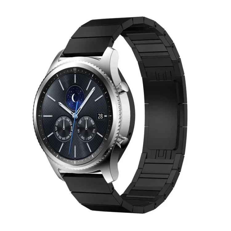 สายรัดนาฬิกาเหล็กลูกปัดเดี่ยวพร้อมหัวเข็มขัดแท้สำหรับ Samsung Smart Watch ขนาด 18 มม., 20 มม., 22 มม.