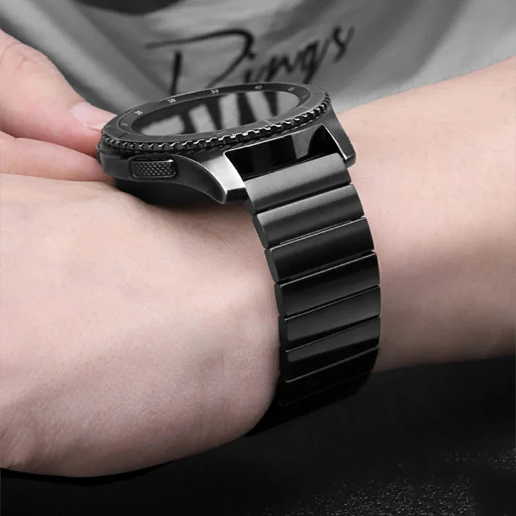 สายรัดนาฬิกาเหล็กลูกปัดเดี่ยวพร้อมหัวเข็มขัดแบบบัตเตอร์ฟลายสำหรับ Samsung Smart Watch ขนาด 18 มม., 20 มม., 22 มม.