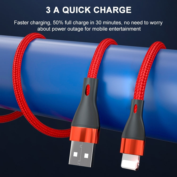 สายชาร์จและข้อมูล USB 3A เป็น 8 Pin ทอแบบถัก ADC-001 ความยาว 1 เมตรและ 2 เมตร