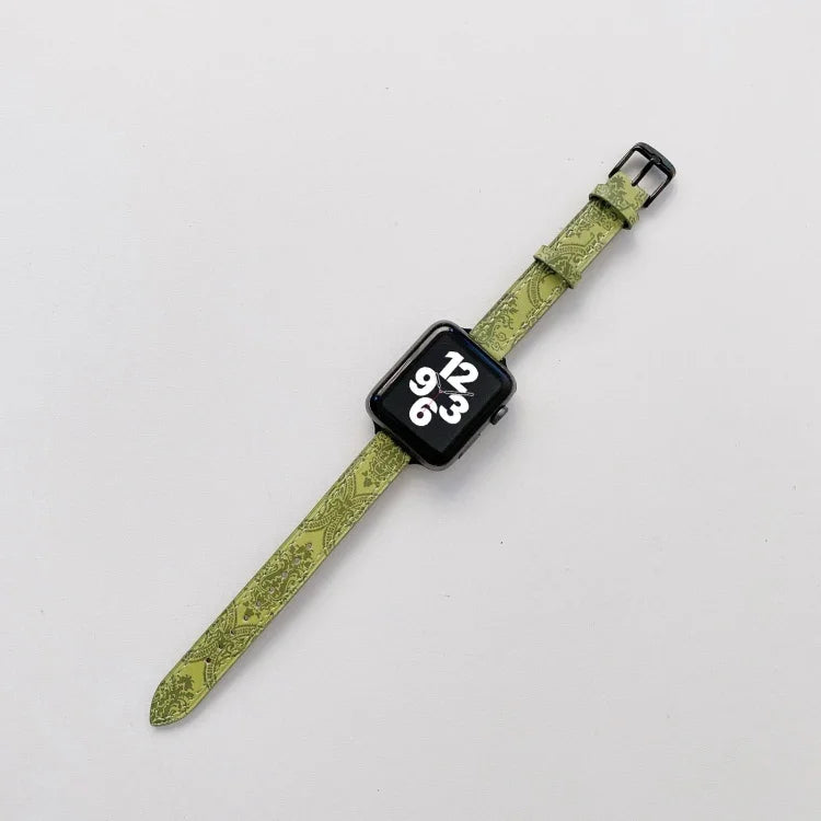 สายรัดข้อมือหนังชนเผ่าขนาดเล็กบาง สำหรับ Apple Watch Series, 7 41mm / 6&SE&5&4 40mm / 3&2&1 38mm, 7 45mm / 6&SE&5&4 44mm / 3&2&1 42mm