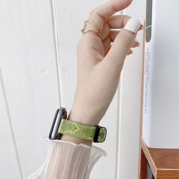 สายรัดข้อมือหนังชนเผ่าขนาดเล็กบาง สำหรับ Apple Watch Series, 7 41mm / 6&SE&5&4 40mm / 3&2&1 38mm, 7 45mm / 6&SE&5&4 44mm / 3&2&1 42mm