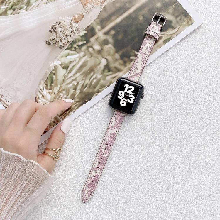 สายรัดข้อมือหนังชนเผ่าขนาดเล็กบาง สำหรับ Apple Watch Series, 7 41mm / 6&SE&5&4 40mm / 3&2&1 38mm, 7 45mm / 6&SE&5&4 44mm / 3&2&1 42mm