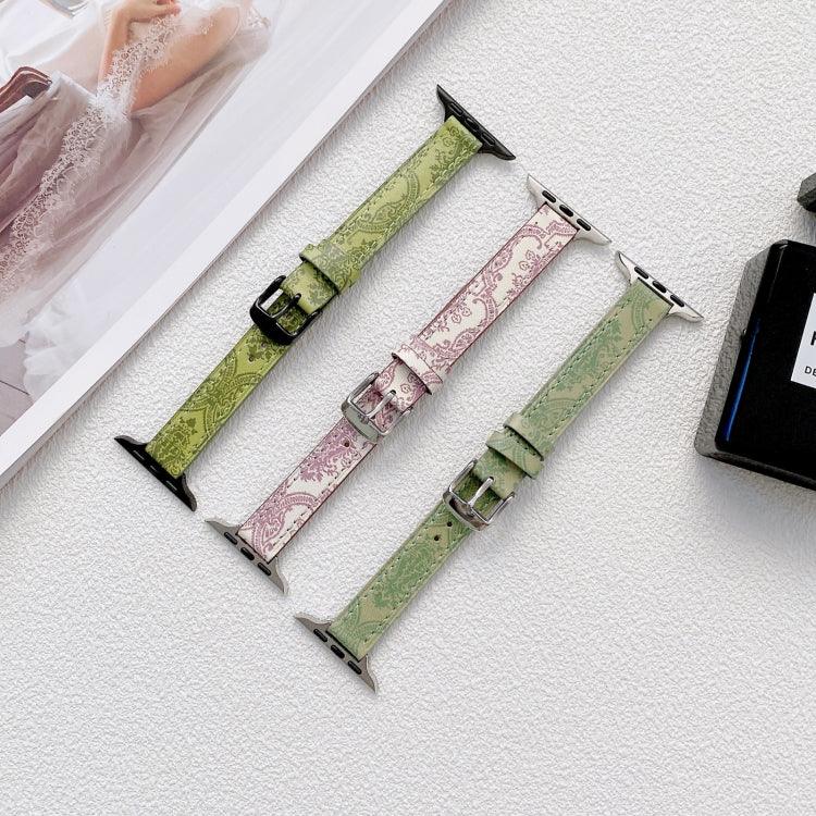 สายรัดข้อมือหนังชนเผ่าขนาดเล็กบาง สำหรับ Apple Watch Series, 7 41mm / 6&SE&5&4 40mm / 3&2&1 38mm, 7 45mm / 6&SE&5&4 44mm / 3&2&1 42mm
