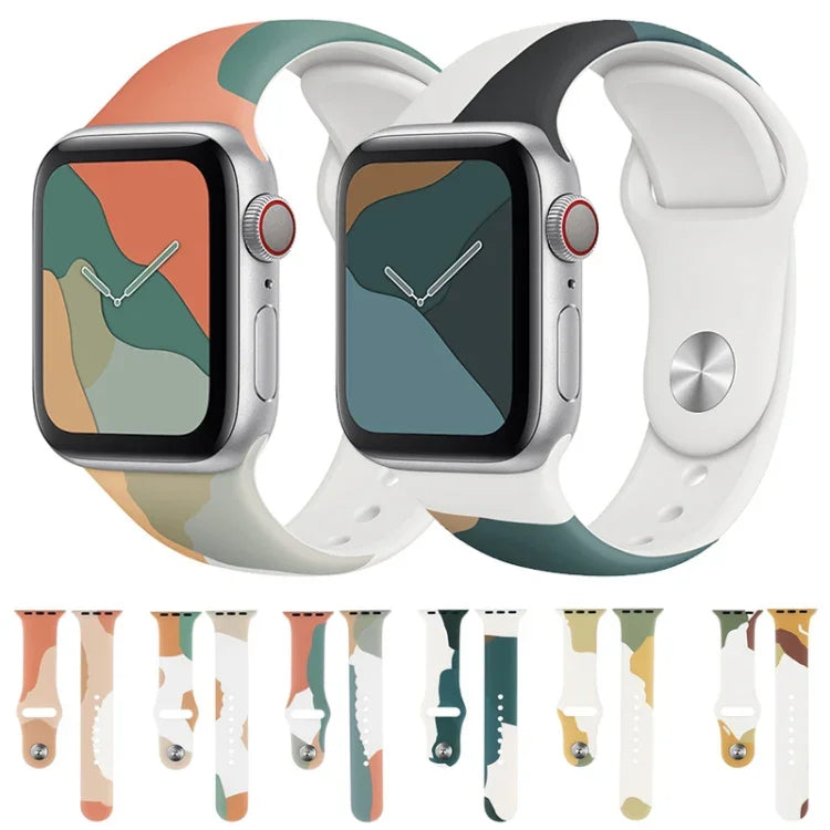 สายรัดนาฬิกาซิลิโคนแบบเปลี่ยนได้สีตัดกันซีรีส์ Morandi สำหรับ Apple Watch Series, 7 41mm / 6&SE&5&4 40mm / 3&2&1 38mm, 7 45mm / 6&SE&5&4 44mm / 3&2&1 42mm