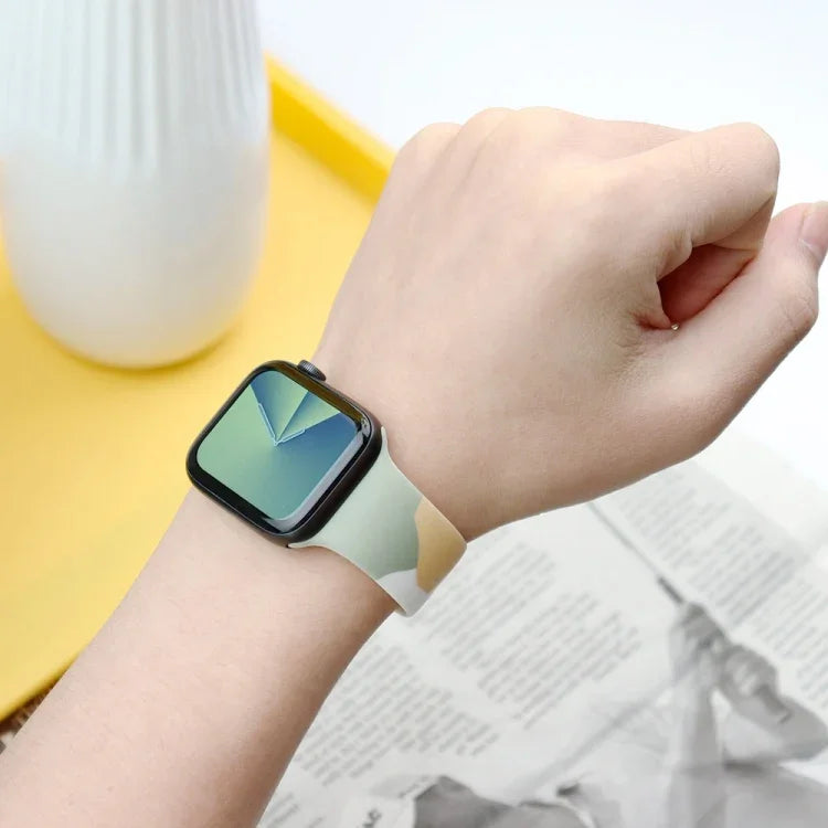 สายรัดนาฬิกาซิลิโคนแบบเปลี่ยนได้สีตัดกันซีรีส์ Morandi สำหรับ Apple Watch Series, 7 41mm / 6&SE&5&4 40mm / 3&2&1 38mm, 7 45mm / 6&SE&5&4 44mm / 3&2&1 42mm