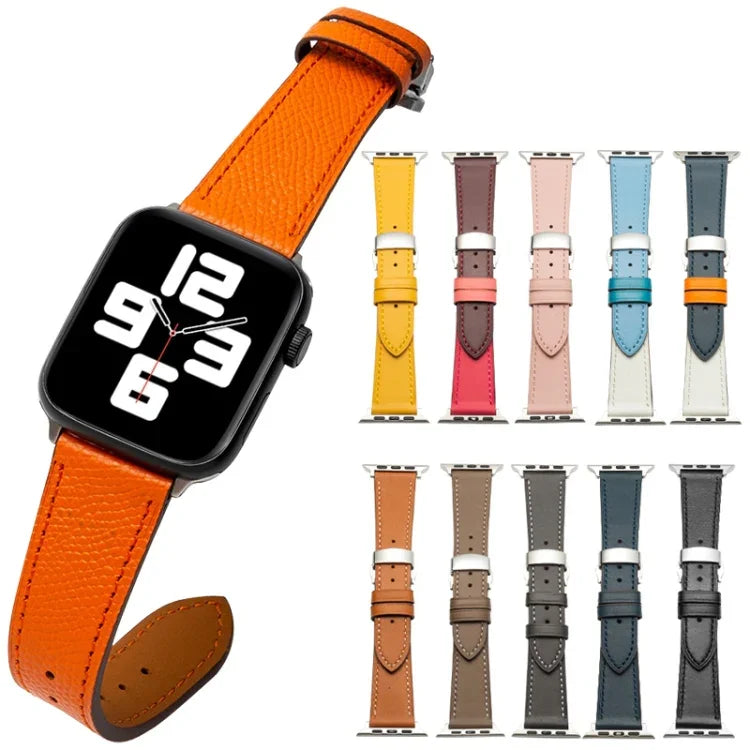 สายรัดนาฬิกาหนังวัวชั้นบนแบบบานพับผีเสื้อสำหรับธุรกิจ, สำหรับ Apple Watch Series 8&7 41mm / SE 2&6&SE&5&4 40mm / 3&2&1 38mm, สำหรับ Apple Watch Series 6&SE&5&4 44mm / 3&2&1 42mm, สำหรับ Apple Watch Series 6&SE& 5&4 40mm / 3 & 2 & 1 38mm