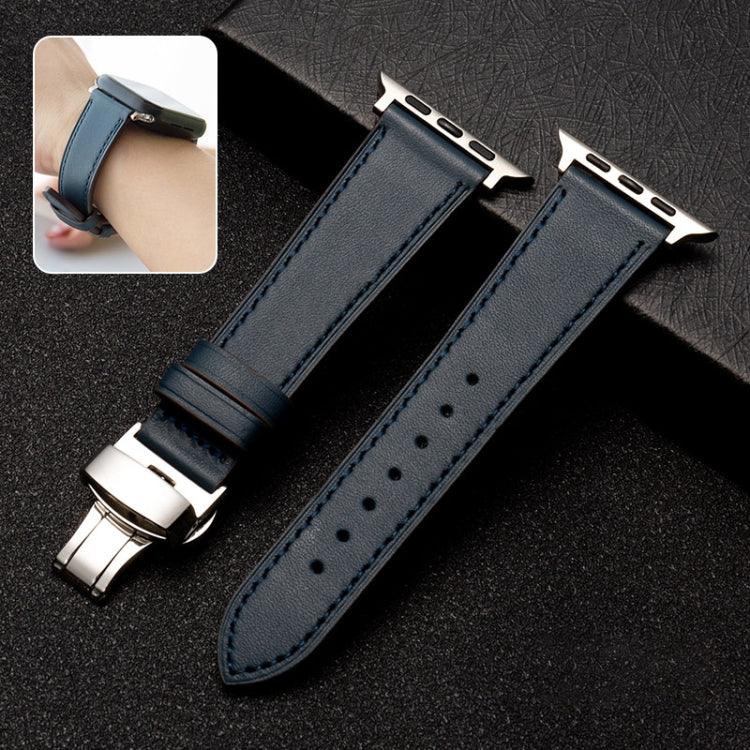 สายรัดนาฬิกาหนังวัวชั้นบนแบบบานพับผีเสื้อสำหรับธุรกิจ, สำหรับ Apple Watch Series 8&7 41mm / SE 2&6&SE&5&4 40mm / 3&2&1 38mm, สำหรับ Apple Watch Series 6&SE&5&4 44mm / 3&2&1 42mm, สำหรับ Apple Watch Series 6&SE& 5&4 40mm / 3 & 2 & 1 38mm