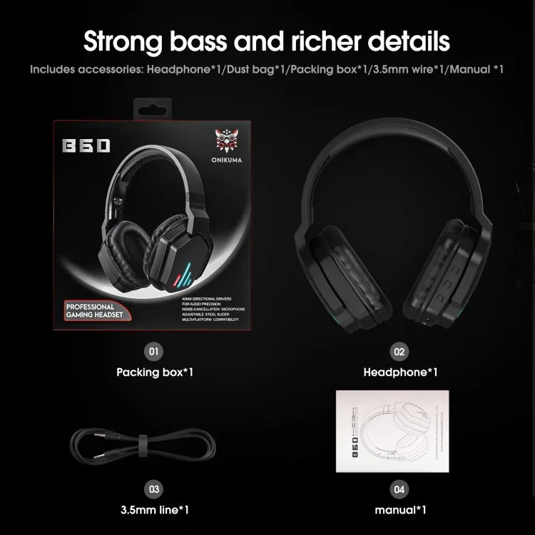 หูฟังเกมมิ่งไร้สายบลูทูธ ONIKUMA B60 Bluetooth 5.0 ปรับเบสหนัก พร้อมไมโครโฟน