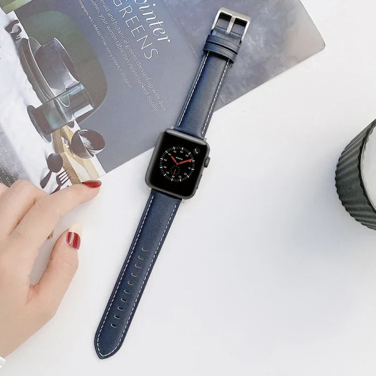 สายรัดนาฬิกาหนังเย็บสำหรับ Apple Watch Series, 7 41mm / 6&SE&5&4 40mm / 3&2&1 38mm, 7 45mm / 6&SE&5&4 44mm / 3&2&1 42mm