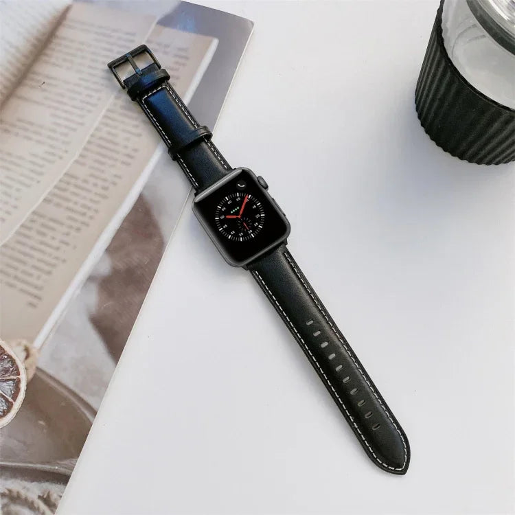 สายรัดนาฬิกาหนังเย็บสำหรับ Apple Watch Series, 7 41mm / 6&SE&5&4 40mm / 3&2&1 38mm, 7 45mm / 6&SE&5&4 44mm / 3&2&1 42mm