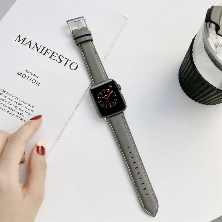 สายรัดนาฬิกาหนังเย็บสำหรับ Apple Watch Series, 7 41mm / 6&SE&5&4 40mm / 3&2&1 38mm, 7 45mm / 6&SE&5&4 44mm / 3&2&1 42mm