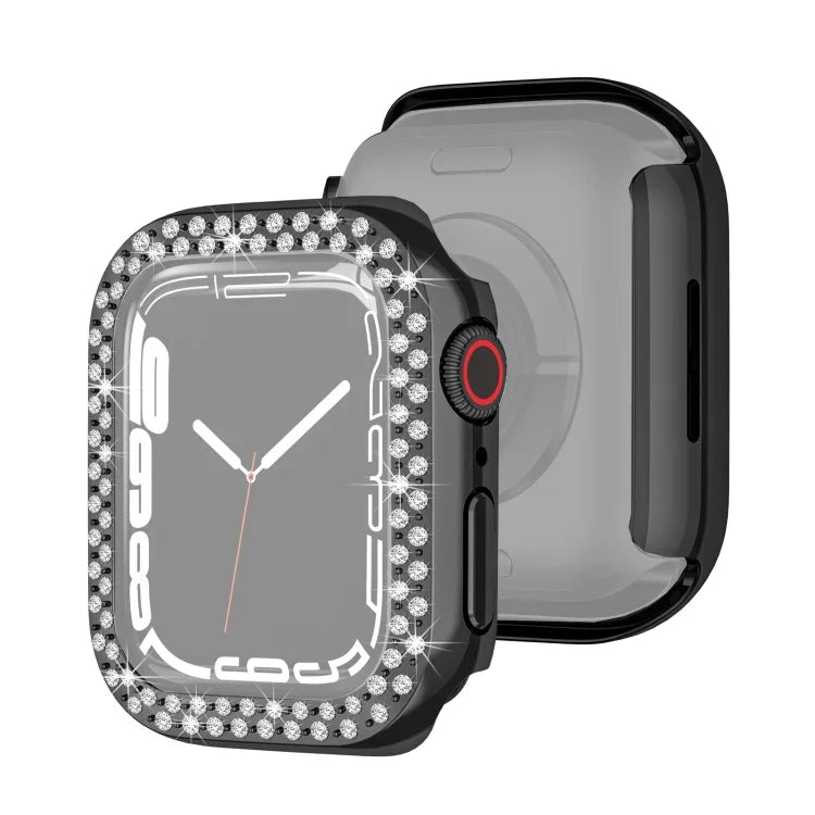 เคสป้องกัน PC ชุบอิเล็กโทรพลาติงแบบสองแถวลายเพชรสำหรับ Apple Watch Series, สำหรับ Apple Watch Series 9 / 8 / 7 41mm, สำหรับ Apple Watch Series 9 / 8 / 7 45mm