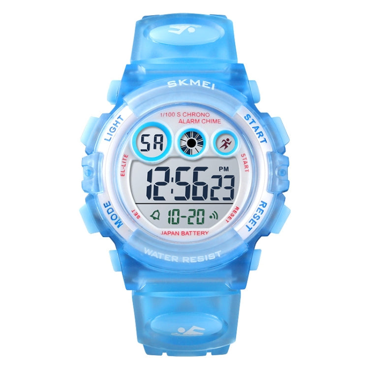 นาฬิกาอิเล็กทรอนิกส์สำหรับเด็ก SKMEI 1451 จับเวลาแบบดิจิทัล LED โครโนกราฟเรืองแสง รุ่น 1451 (สีชมพูใสฟ้า), 1451 (สีม่วงใส), 1451 (สีฟ้าใส), 1451 (สีแดงกุหลาบใส), 1451 (ตัวเรือนขาววงกลมฟ้า)