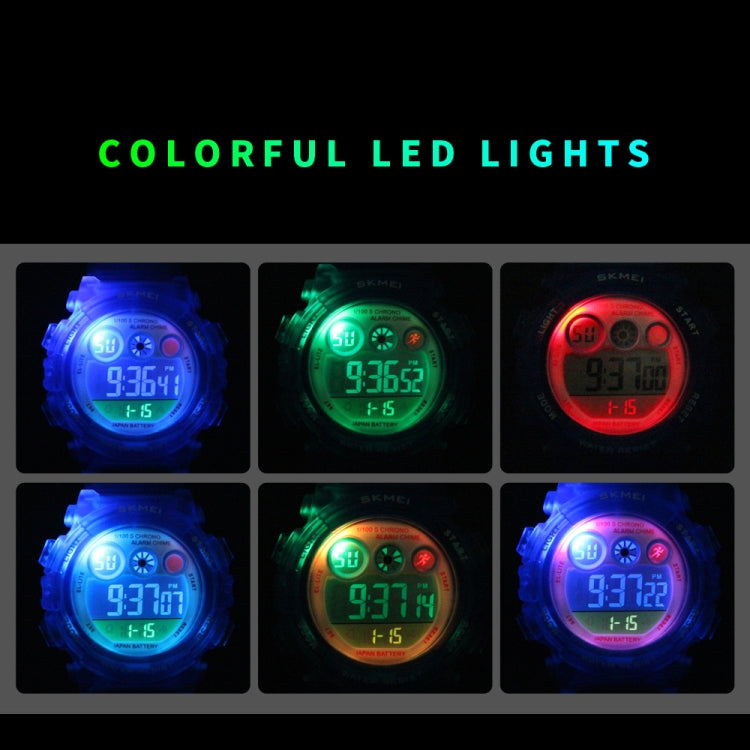 นาฬิกาอิเล็กทรอนิกส์สำหรับเด็ก SKMEI 1451 จับเวลาแบบดิจิทัล LED โครโนกราฟเรืองแสง รุ่น 1451 (สีชมพูใสฟ้า), 1451 (สีม่วงใส), 1451 (สีฟ้าใส), 1451 (สีแดงกุหลาบใส), 1451 (ตัวเรือนขาววงกลมฟ้า)