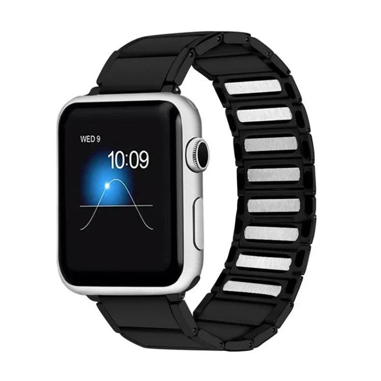 สายเปลี่ยนแบบแม่เหล็กเหล็กข้อต่อไม้ไผ่ สำหรับ Apple Watch Series 7 41mm / 6&SE&5&4 40mm / 3&2&1 38mm, 7 45mm / 6&SE&5&4 44mm / 3&2&1 42mm