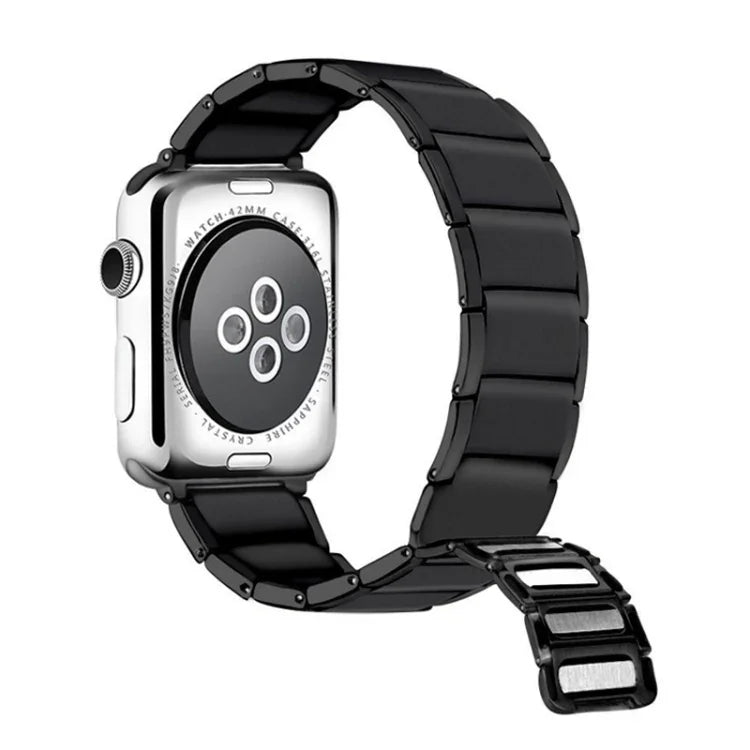 สายเปลี่ยนแบบแม่เหล็กเหล็กข้อต่อไม้ไผ่ สำหรับ Apple Watch Series 7 41mm / 6&SE&5&4 40mm / 3&2&1 38mm, 7 45mm / 6&SE&5&4 44mm / 3&2&1 42mm