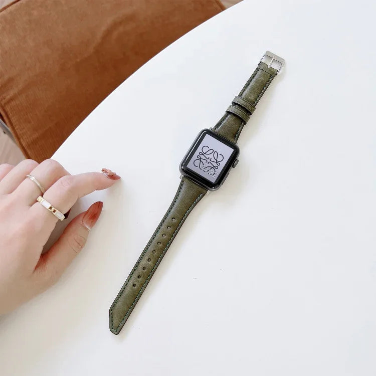 สายเปลี่ยนหนังวัวรูปหางมีดสำหรับ Apple Watch Series, 7 45mm / 6&SE&5&4 44mm / 3&2&1 42mm, 7 41mm / 6&SE&5&4 40mm / 3&2&1 38mm