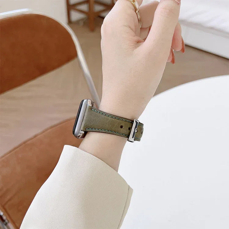 Knife Tail Shaped Cowhide Replacement Watchband For Apple Watch Series, 7 45mm / 6&SE&5&4 44mm / 3&2&1 42mm, 7 41mm / 6&SE&5&4 40mm / 3&2&1 38mm
