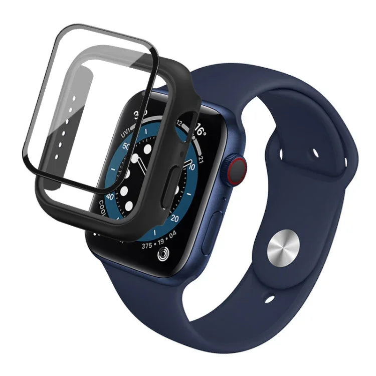 เคสป้องกัน PC กันกระแทกพร้อมฟิล์มกระจกนิรภัย สำหรับ Apple Watch Series 6 & SE & 5 & 4 ขนาด 44 มม., สำหรับ Apple Watch Series 3 & 2 & 1 ขนาด 42 มม., สำหรับ Apple Watch Series 6 & SE & 5 & 4 ขนาด 40 มม., สำหรับ Apple Watch Series 3 & 2 & 1 ขนาด 38 มม.