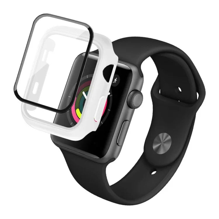 เคสป้องกัน PC กันกระแทกพร้อมฟิล์มกระจกนิรภัย สำหรับ Apple Watch Series 6 & SE & 5 & 4 ขนาด 44 มม., สำหรับ Apple Watch Series 3 & 2 & 1 ขนาด 42 มม., สำหรับ Apple Watch Series 6 & SE & 5 & 4 ขนาด 40 มม., สำหรับ Apple Watch Series 3 & 2 & 1 ขนาด 38 มม.