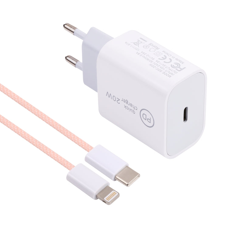 SDC-20W PD USB-C / Type-C Travel Charger + 1m 12W USB-C / Type-C to 8 Pin Data Cable Set,, EU Plug, US Plug
