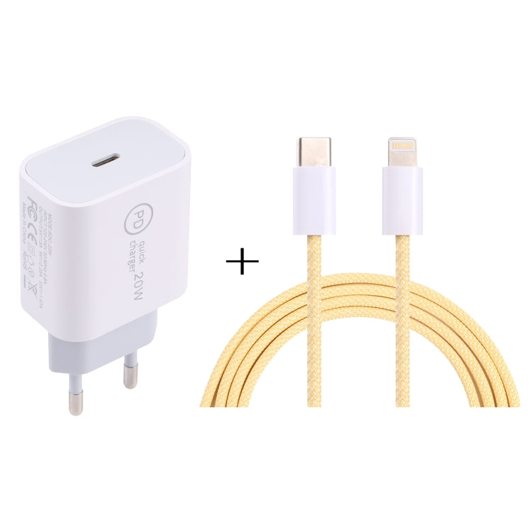 SDC-20W PD USB-C / Type-C Travel Charger + 1m 12W USB-C / Type-C to 8 Pin Data Cable Set,, EU Plug, US Plug