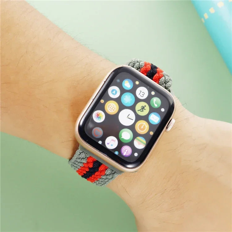 สายรัดนาฬิกาไนลอนทอแบบมีลายปรับได้ สำหรับ Apple Watch Series, 7 ขนาด 41 มม. / 6&SE&5&4 ขนาด 40 มม. / 3&2&1 ขนาด 38 มม., 7 ขนาด 45 มม. / 6&SE&5&4 ขนาด 44 มม. / 3&2&1 ขนาด 42 มม.