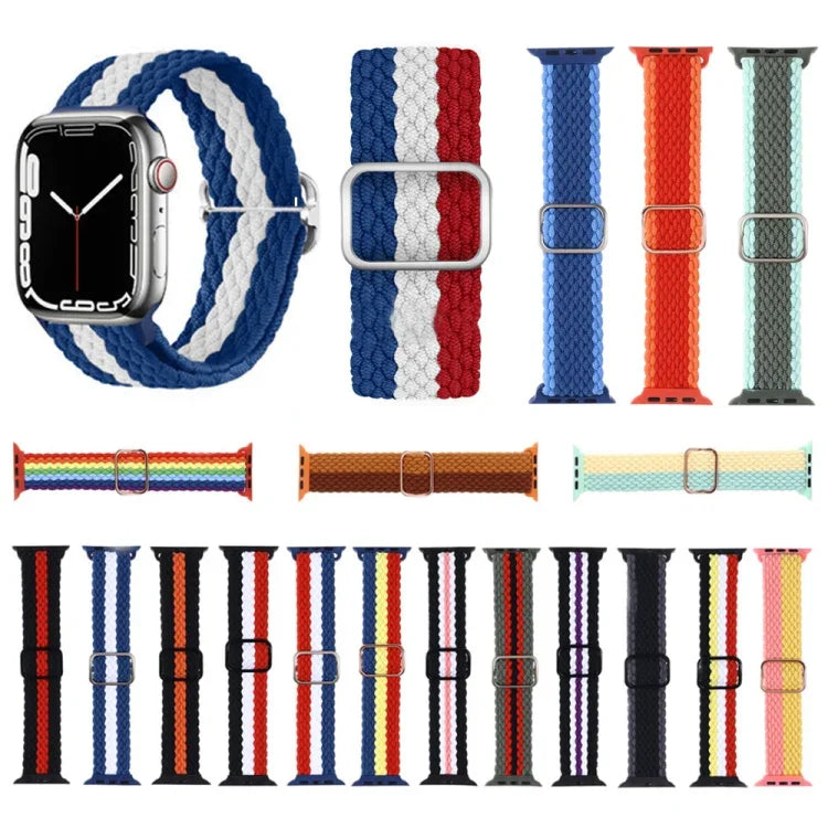 สายรัดนาฬิกาไนลอนทอแบบมีลายปรับได้ สำหรับ Apple Watch Series, 7 ขนาด 41 มม. / 6&SE&5&4 ขนาด 40 มม. / 3&2&1 ขนาด 38 มม., 7 ขนาด 45 มม. / 6&SE&5&4 ขนาด 44 มม. / 3&2&1 ขนาด 42 มม.