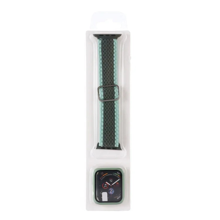 ชุดสายรัดนาฬิกาไนลอนทอแบบมีลายปรับได้พร้อมเคส สำหรับ Apple Watch Series, 7 ขนาด 41 มม./6&SE&5&4 ขนาด 40 มม./3&2&1 ขนาด 38 มม., 7 ขนาด 45 มม./6&SE&5&4 ขนาด 44 มม./3&2&1 ขนาด 42 มม.