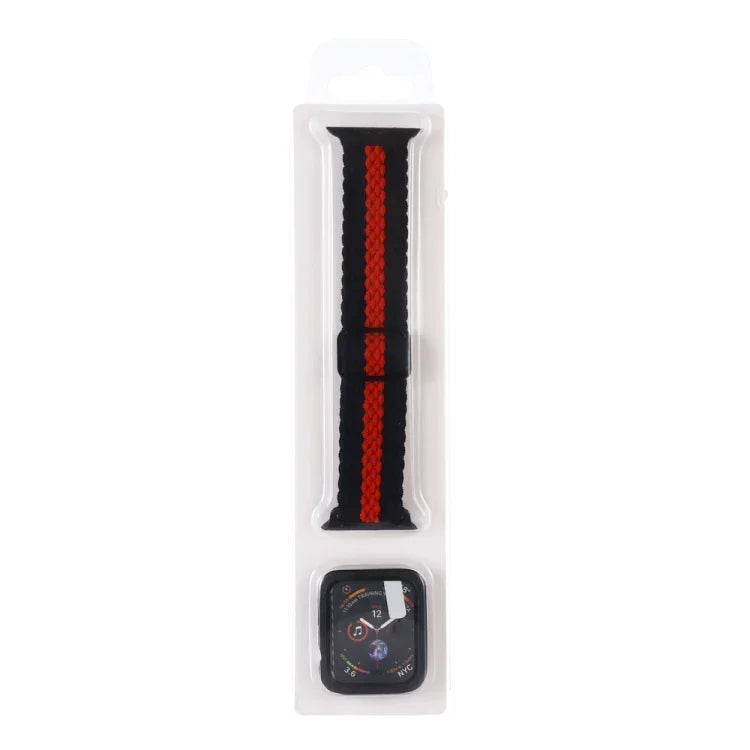 ชุดสายรัดนาฬิกาไนลอนทอแบบมีลายปรับได้พร้อมเคส สำหรับ Apple Watch Series, 7 ขนาด 41 มม./6&SE&5&4 ขนาด 40 มม./3&2&1 ขนาด 38 มม., 7 ขนาด 45 มม./6&SE&5&4 ขนาด 44 มม./3&2&1 ขนาด 42 มม.