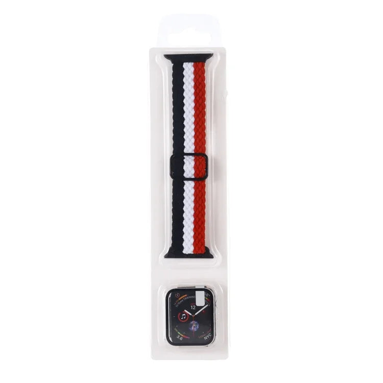 ชุดสายรัดนาฬิกาไนลอนทอแบบมีลายปรับได้พร้อมเคส สำหรับ Apple Watch Series, 7 ขนาด 41 มม./6&SE&5&4 ขนาด 40 มม./3&2&1 ขนาด 38 มม., 7 ขนาด 45 มม./6&SE&5&4 ขนาด 44 มม./3&2&1 ขนาด 42 มม.