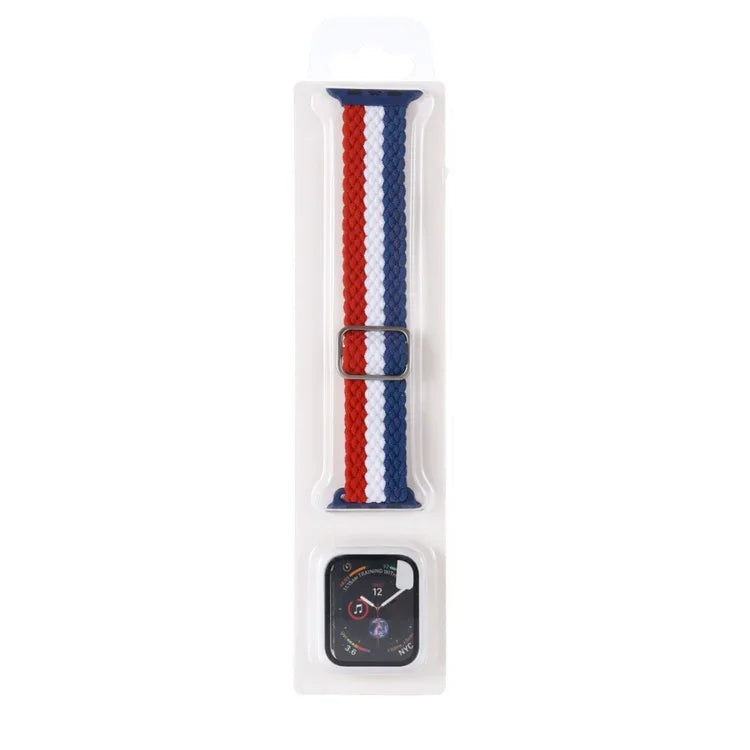 ชุดสายรัดนาฬิกาไนลอนทอแบบมีลายปรับได้พร้อมเคส สำหรับ Apple Watch Series, 7 ขนาด 41 มม./6&SE&5&4 ขนาด 40 มม./3&2&1 ขนาด 38 มม., 7 ขนาด 45 มม./6&SE&5&4 ขนาด 44 มม./3&2&1 ขนาด 42 มม.