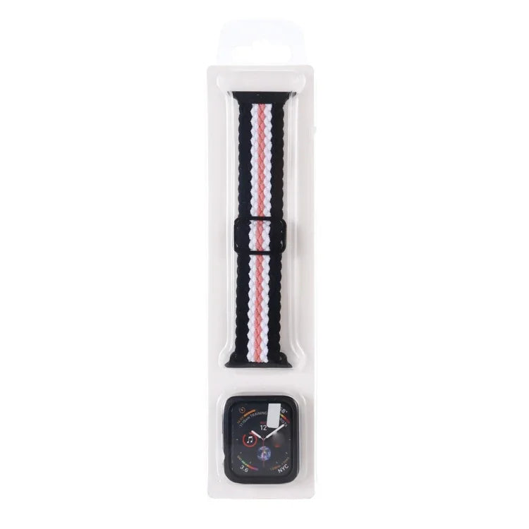 ชุดสายรัดนาฬิกาไนลอนทอแบบมีลายปรับได้พร้อมเคส สำหรับ Apple Watch Series, 7 ขนาด 41 มม./6&SE&5&4 ขนาด 40 มม./3&2&1 ขนาด 38 มม., 7 ขนาด 45 มม./6&SE&5&4 ขนาด 44 มม./3&2&1 ขนาด 42 มม.